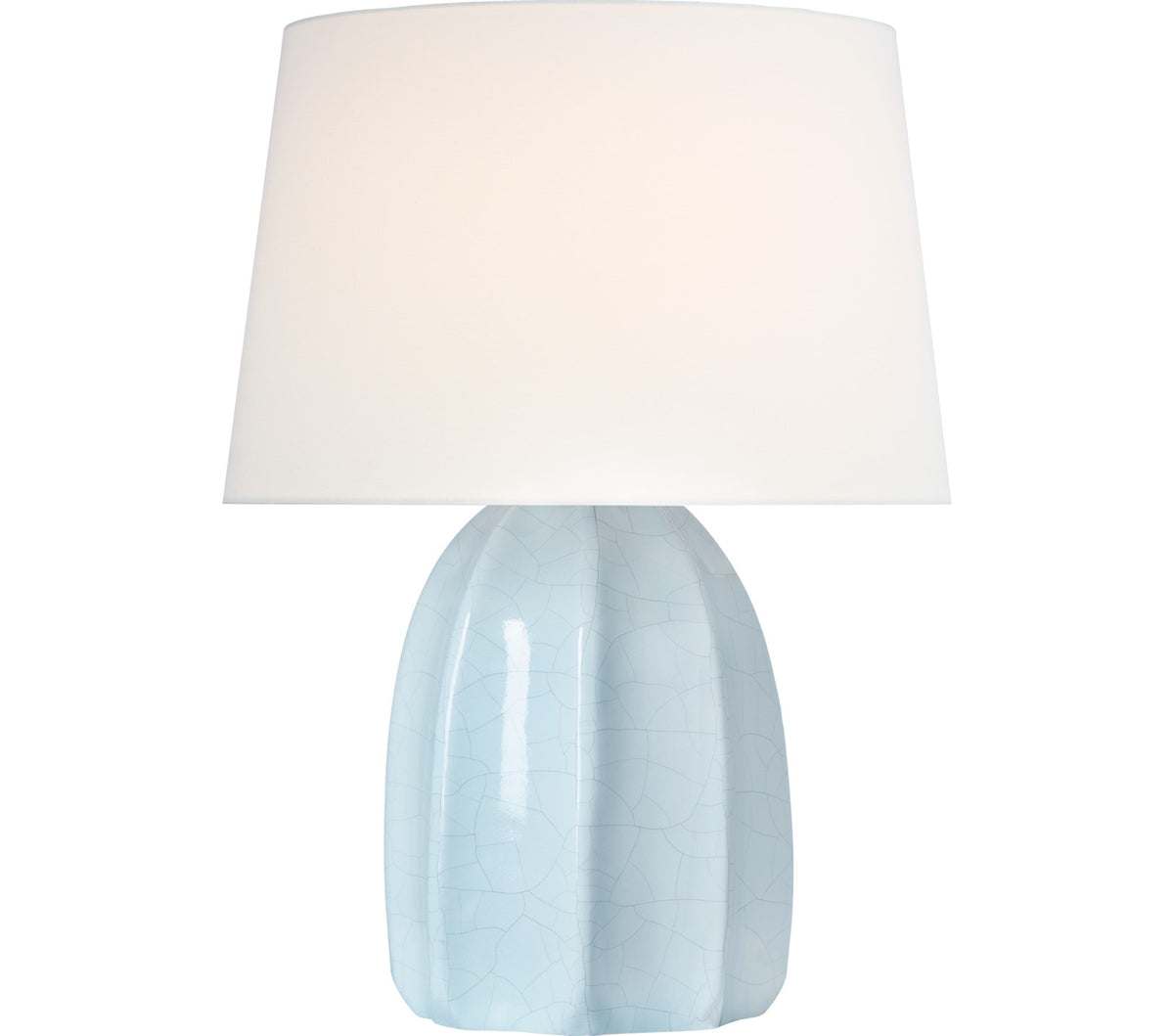 Melanie 12" Cordless Bordslampa — Barbara Barry for Visual Comfort & Co. — Crackled Moonseed with Linen Shade