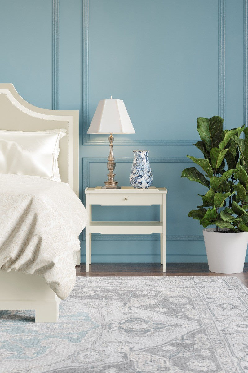 Lacquered White Side Table with Drawer