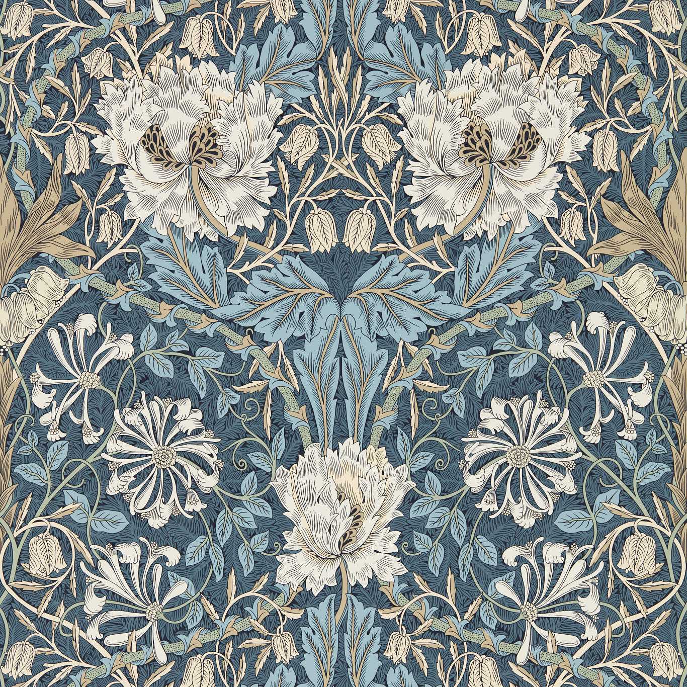 Honeysuckle & Tulip Tapet Woad/Thyme tapet fran Morris & Co