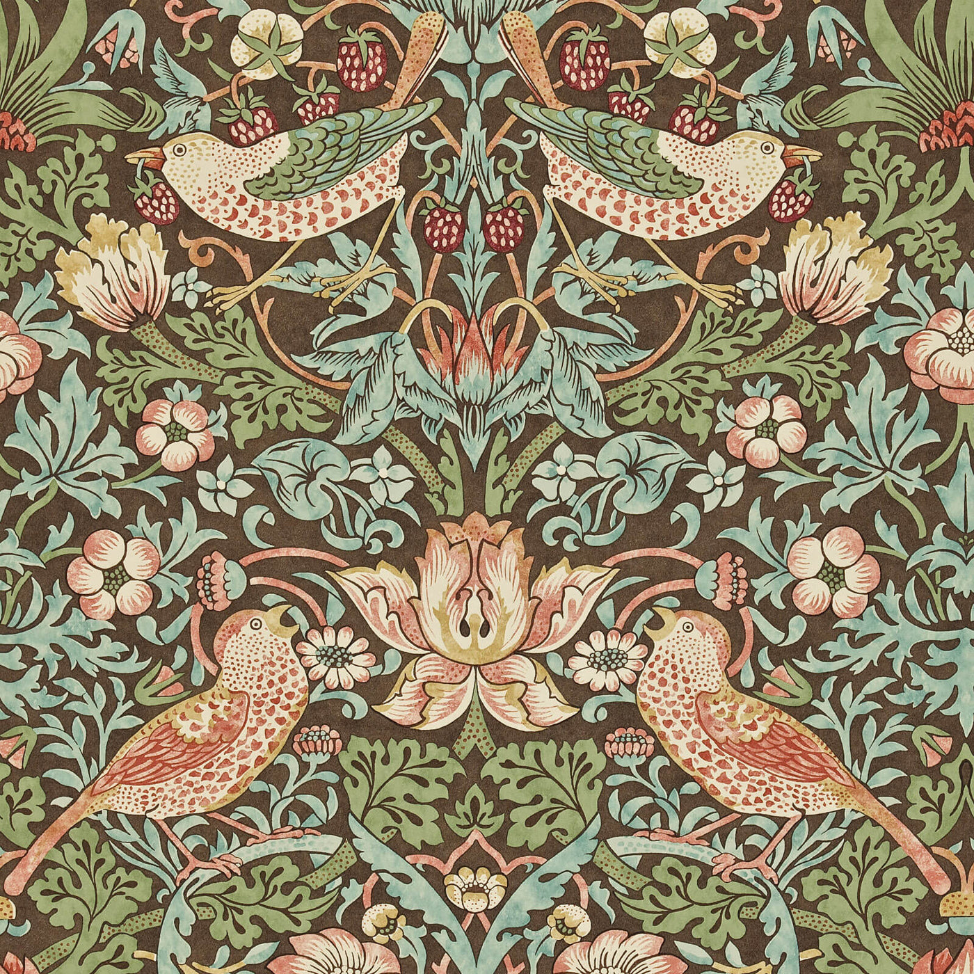 Strawberry Thief Tapet Chocolate/Slate tapet fran Morris & Co