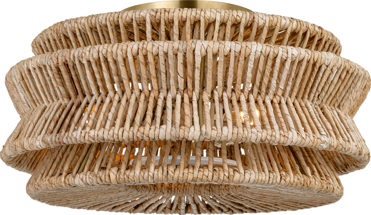 Antigua Large Drum Flush Mount — Chapman & Myers for Visual Comfort & Co. — Antique-Burnished Brass and Natural Abaca