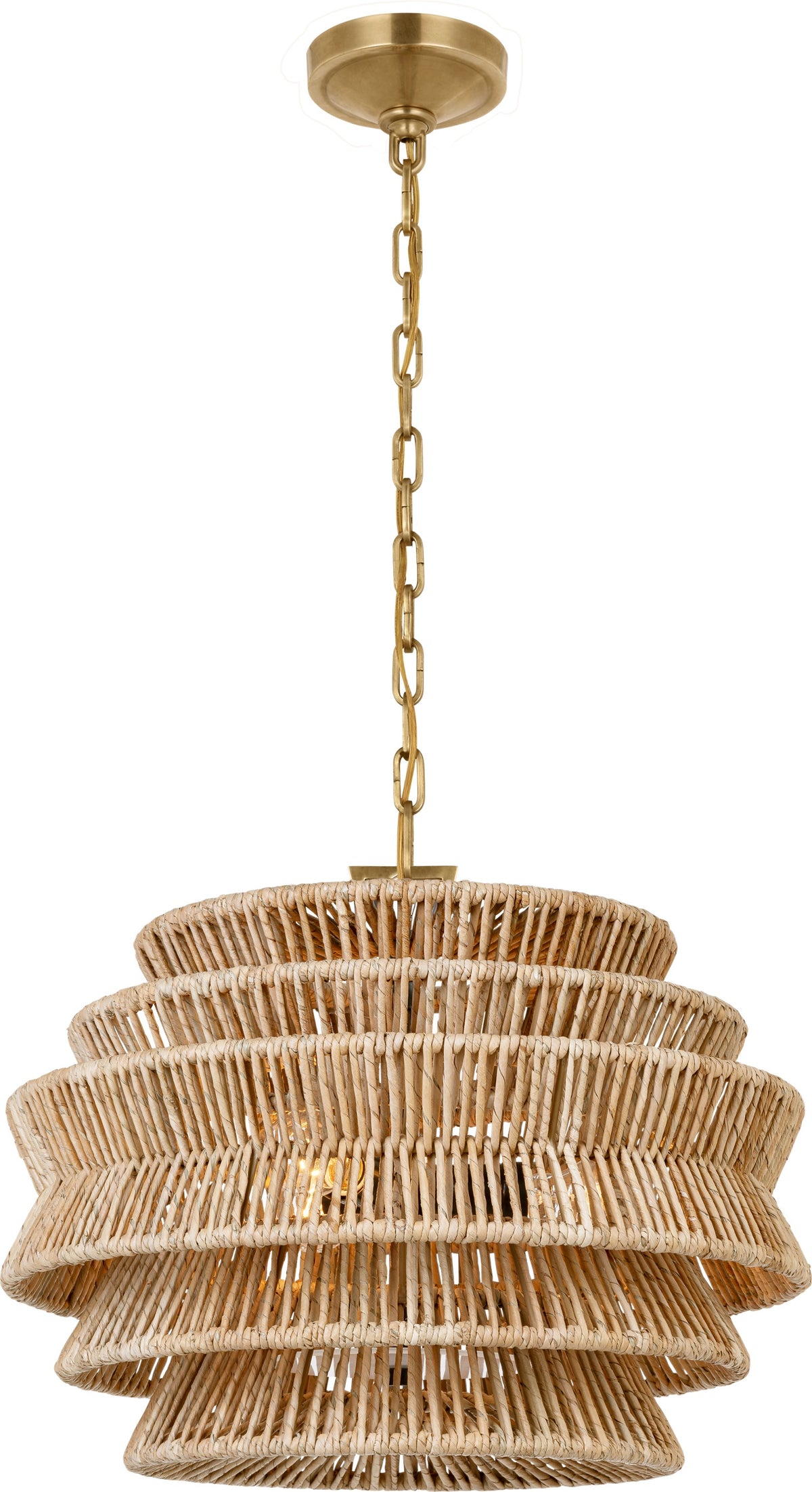 Antigua Small Drum Chandelier — Chapman & Myers for Visual Comfort & Co. — Antique-Burnished Brass and Natural Abaca