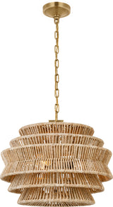 Antigua Small Drum Chandelier — Chapman & Myers for Visual Comfort & Co. — Antique-Burnished Brass and Natural Abaca
