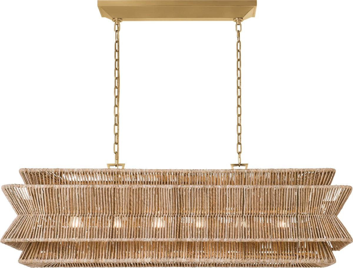 Antigua 54" Linear Ceiling Light — Chapman & Myers for Visual Comfort & Co. — Antique-Burnished Brass and Natural Abaca