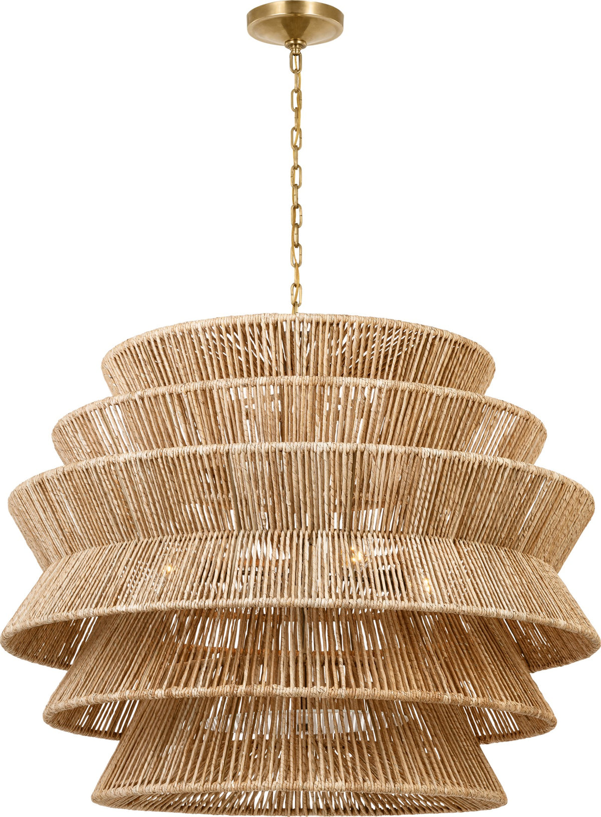 Antigua XL Drum Takkrona — Chapman & Myers for Visual Comfort & Co. — Antique-Burnished Brass and Natural Abaca