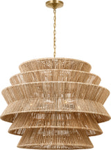 Antigua XL Drum Takkrona — Chapman & Myers for Visual Comfort & Co. — Antique-Burnished Brass and Natural Abaca