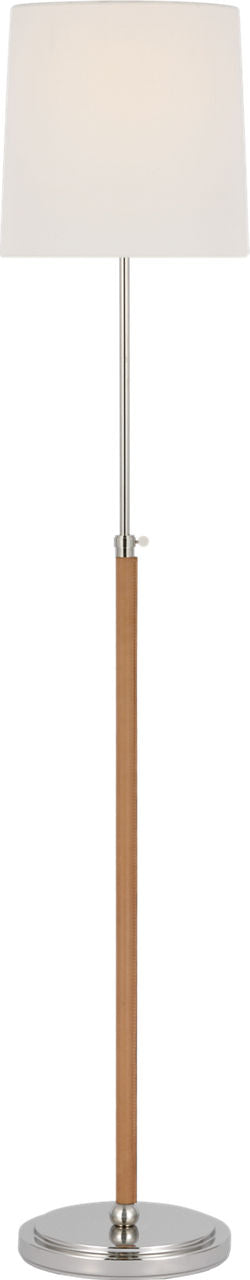 Bryant Wrapped Golvlampa — Thomas O'Brien for Visual Comfort & Co. — Polished Nickel and Natural Leather with Linen Shade