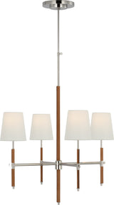 Bryant Small Wrapped Chandelier — Thomas O'Brien for Visual Comfort & Co. — Polished Nickel and Natural Leather with Linen Shades
