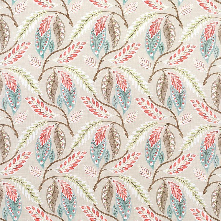 Fontibre Aqua/Coral Red — Nina Campbell tyg