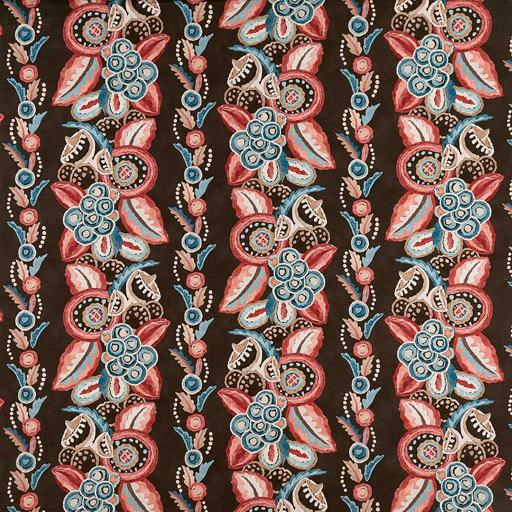Ashdown Stripe Red/French Blue/Choc — Nina Campbell tyg