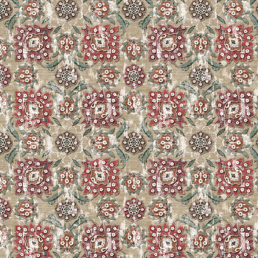 Holkar Ecru/Red/Russet/Ochre — Nina Campbell tyg