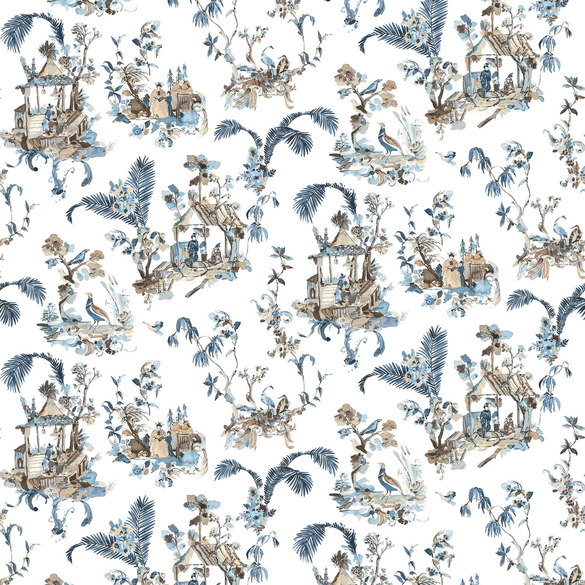 Toile Chinoise Blue/Sepia — Nina Campbell tyg