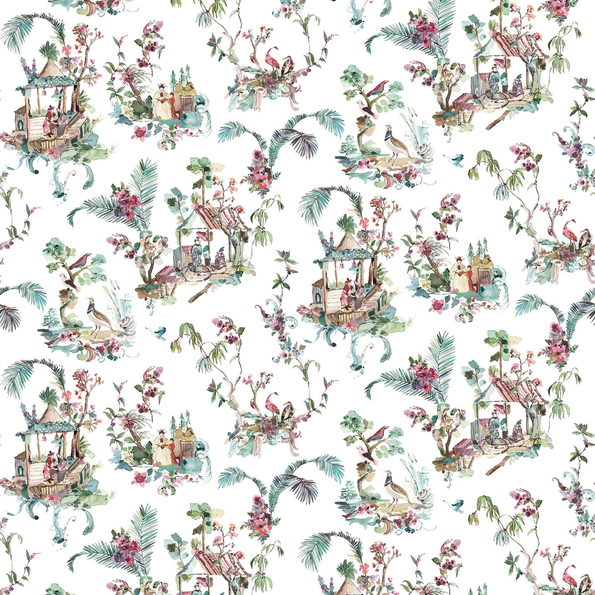 Toile Chinoise Rose/Sage — Nina Campbell tyg