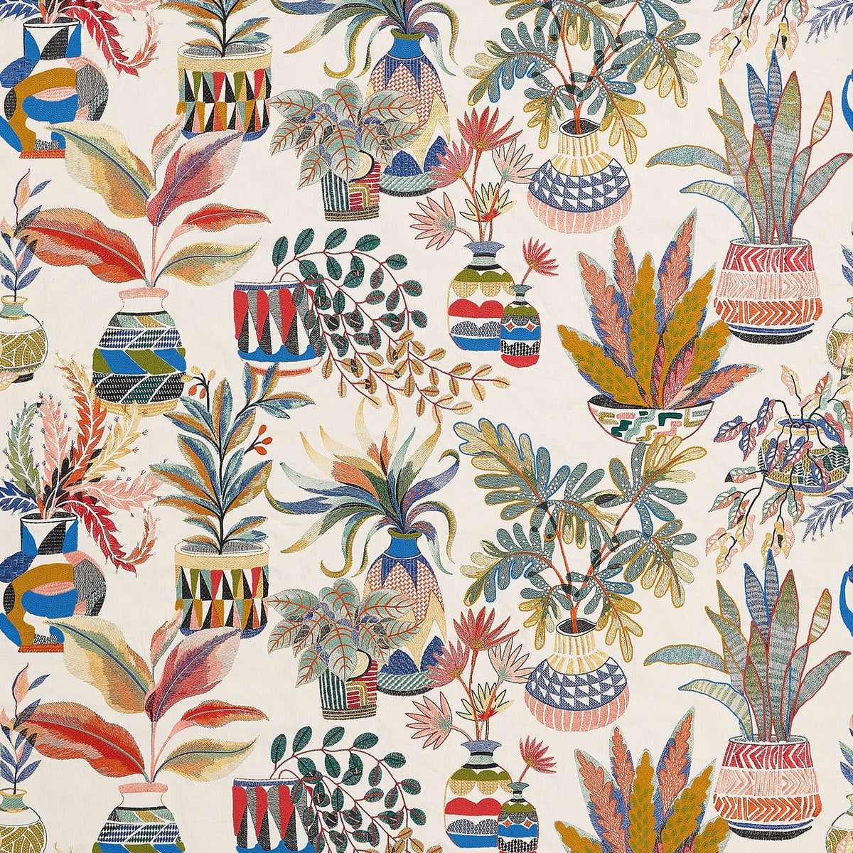 Tudeley Coral/Ultramarine/Green — Nina Campbell tyg