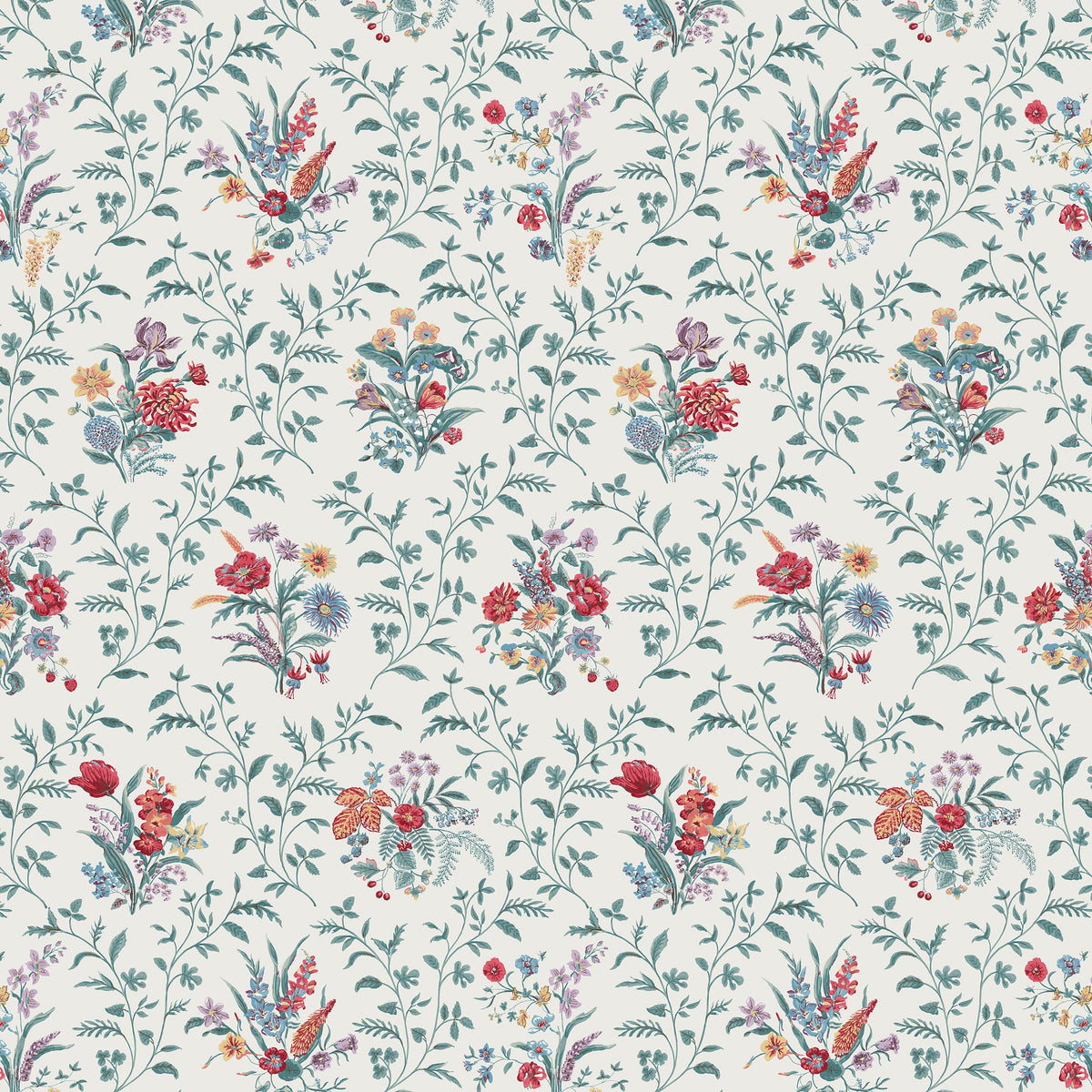 Hollingbourne Teal/Red/Amethyst — Nina Campbell tyg