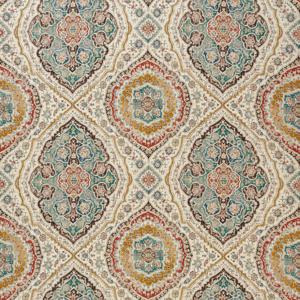 Karabali Teal/Russet/Ochre — Nina Campbell tyg