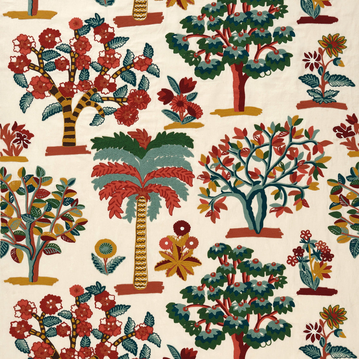 Fener Grove Green/Coral/Gold — Nina Campbell tyg
