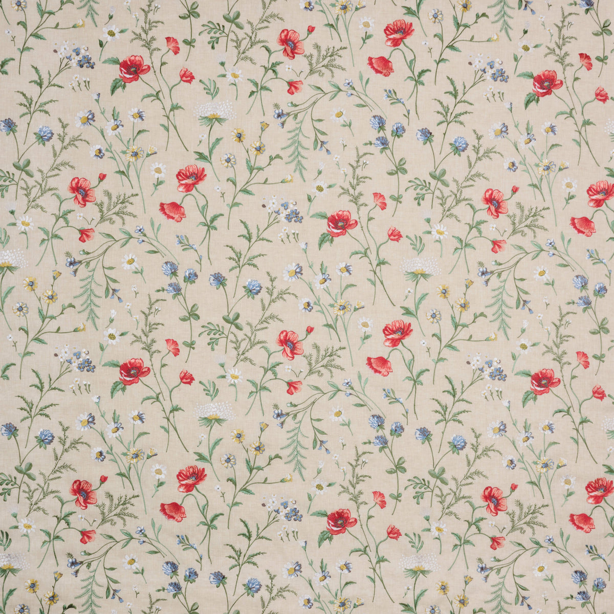 Snowshill Meadow Poppy/Blue — Nina Campbell tyg