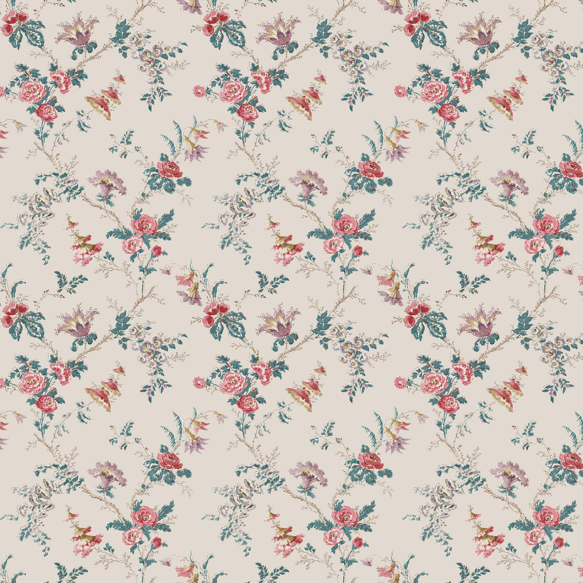 Boscobel Pink Teal — Nina Campbell tyg