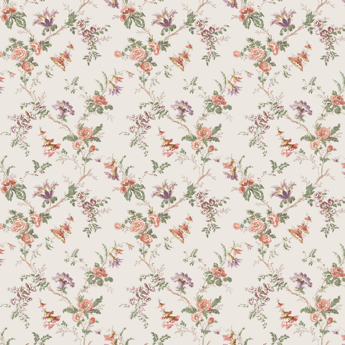 Boscobel Coral/Green — Nina Campbell tyg