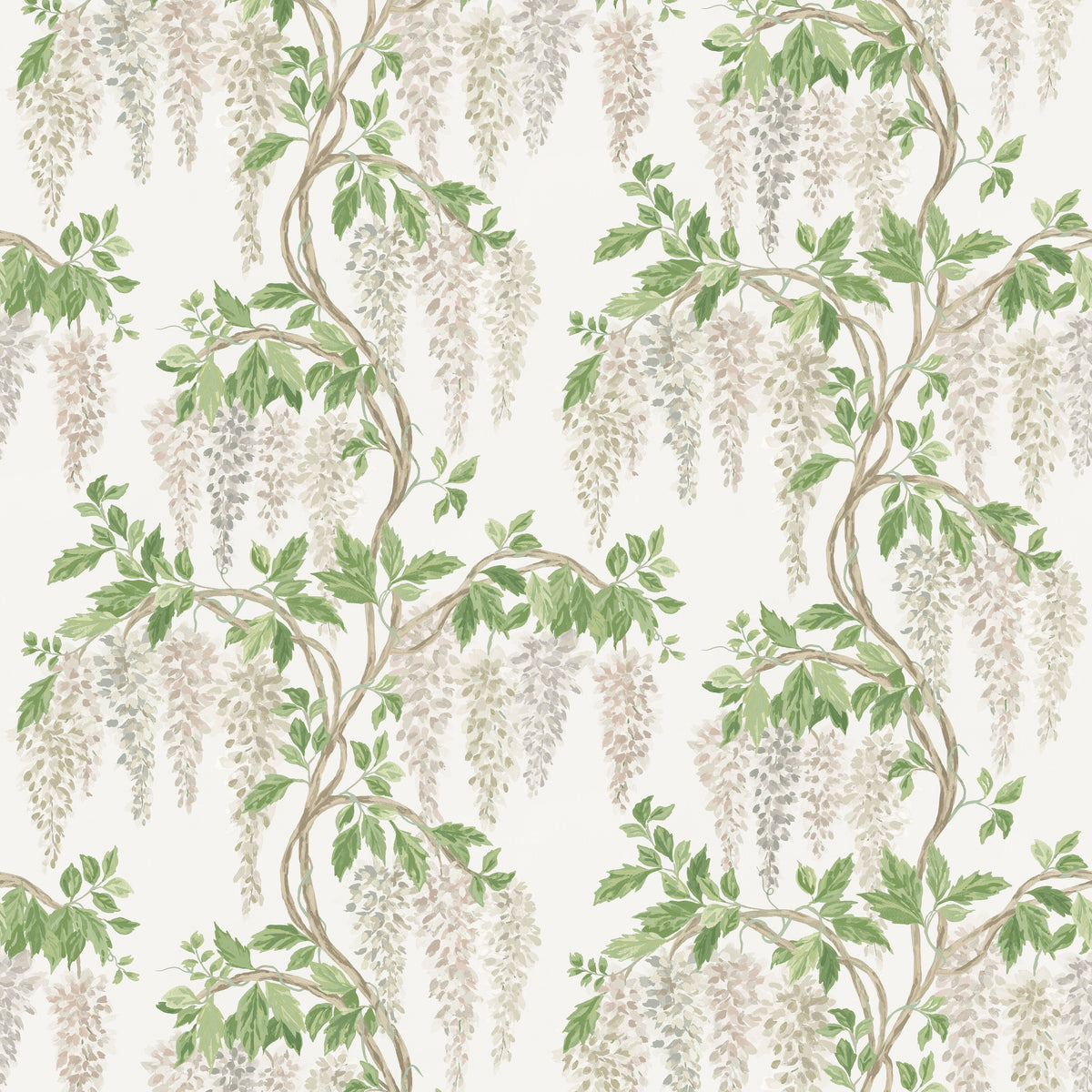 Wisteria Walk White/Green — Nina Campbell tyg