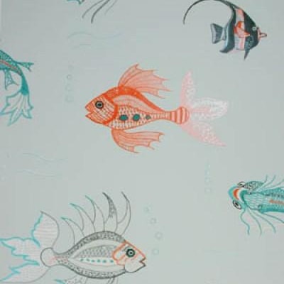 Aquarium Aqua / Coral — Nina Campbell tapet