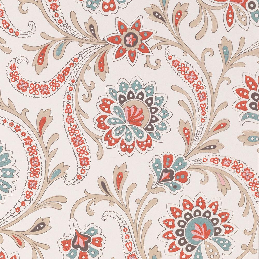 Baville Red/Teal/Taupe — Nina Campbell tapet