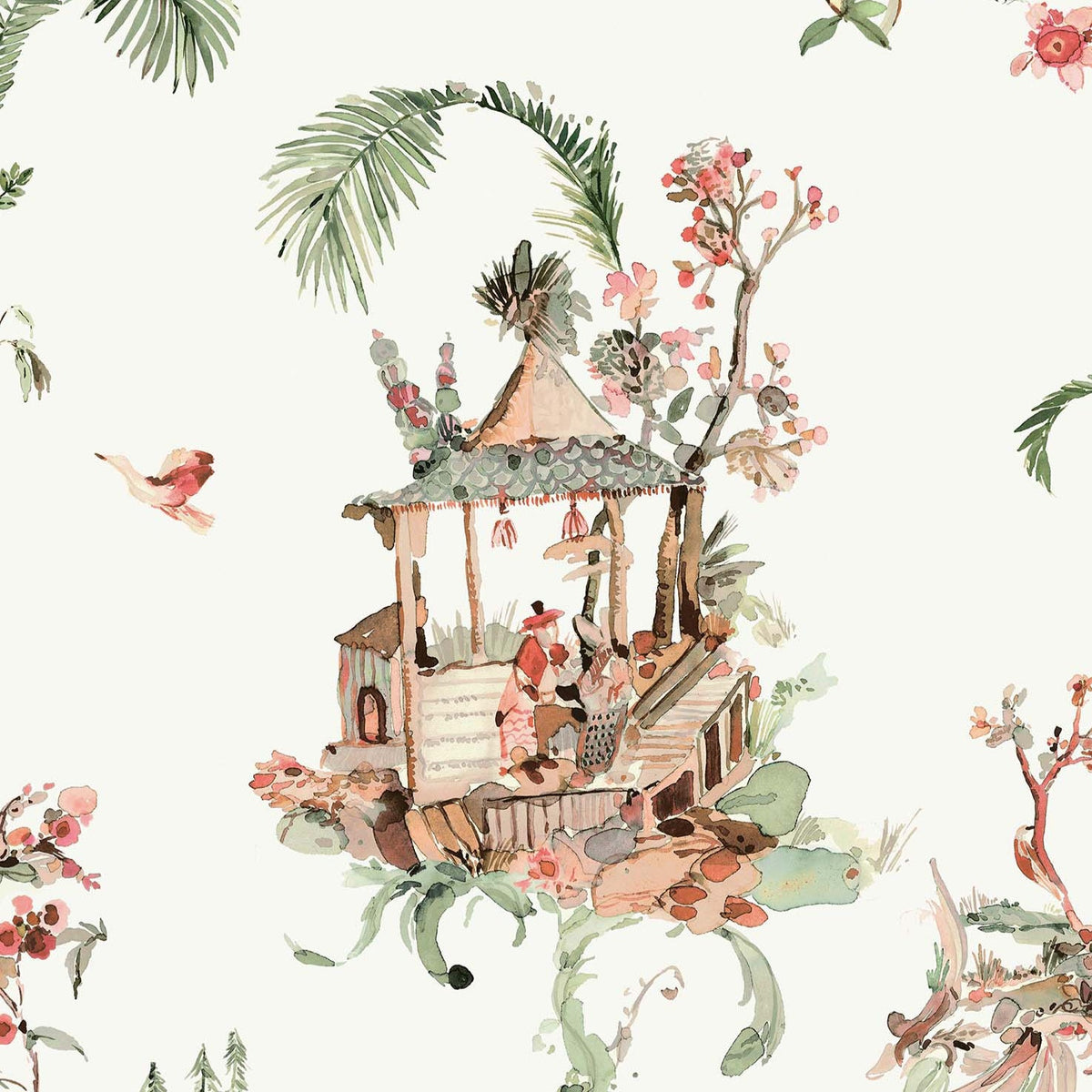 Toile Chinoise Coral/Green — Nina Campbell tapet