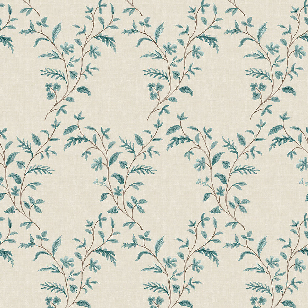 Hollingbourne Trellis Ivory/Teal — Nina Campbell tapet