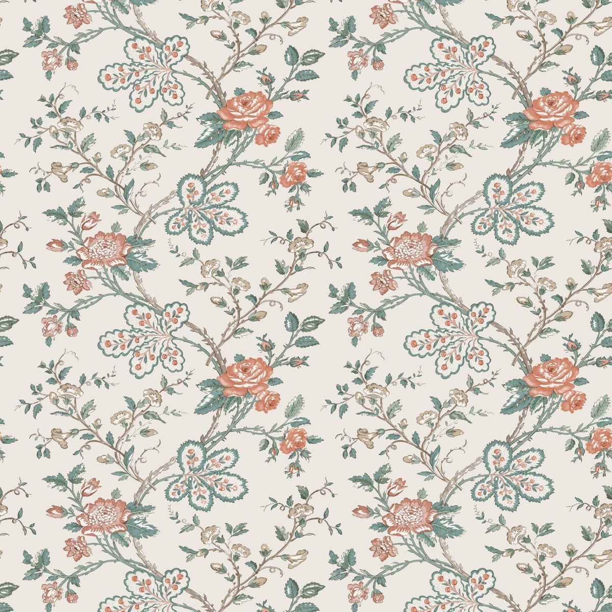 Genevieve Teal/Coral/Ivory — Nina Campbell tapet