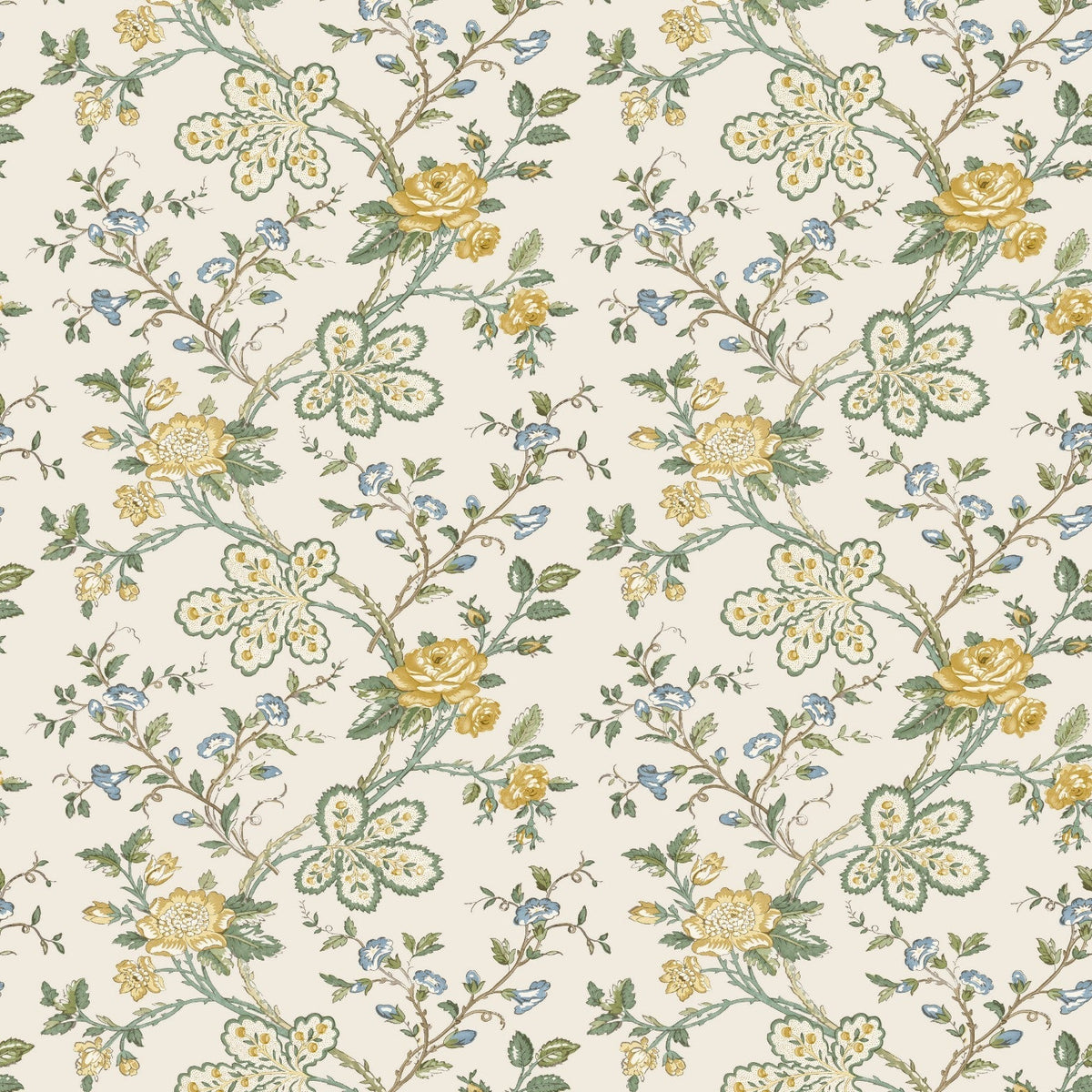 Genevieve Yellow/Sage/Ivory — Nina Campbell tapet