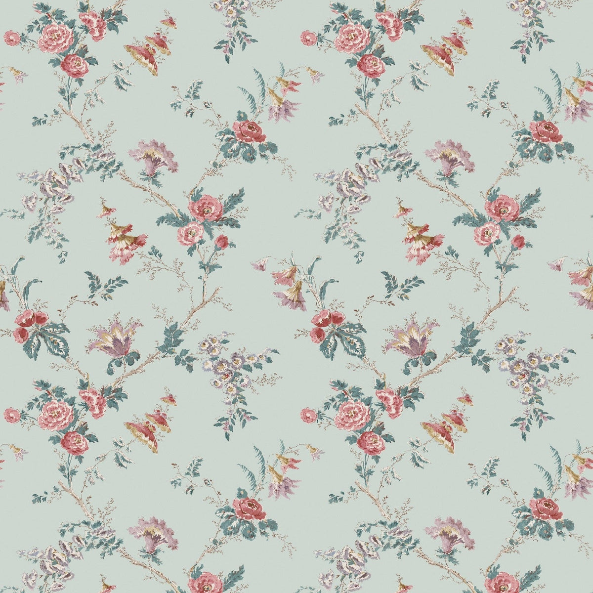 Boscobel Duck Egg/Teal/Pink — Nina Campbell tapet