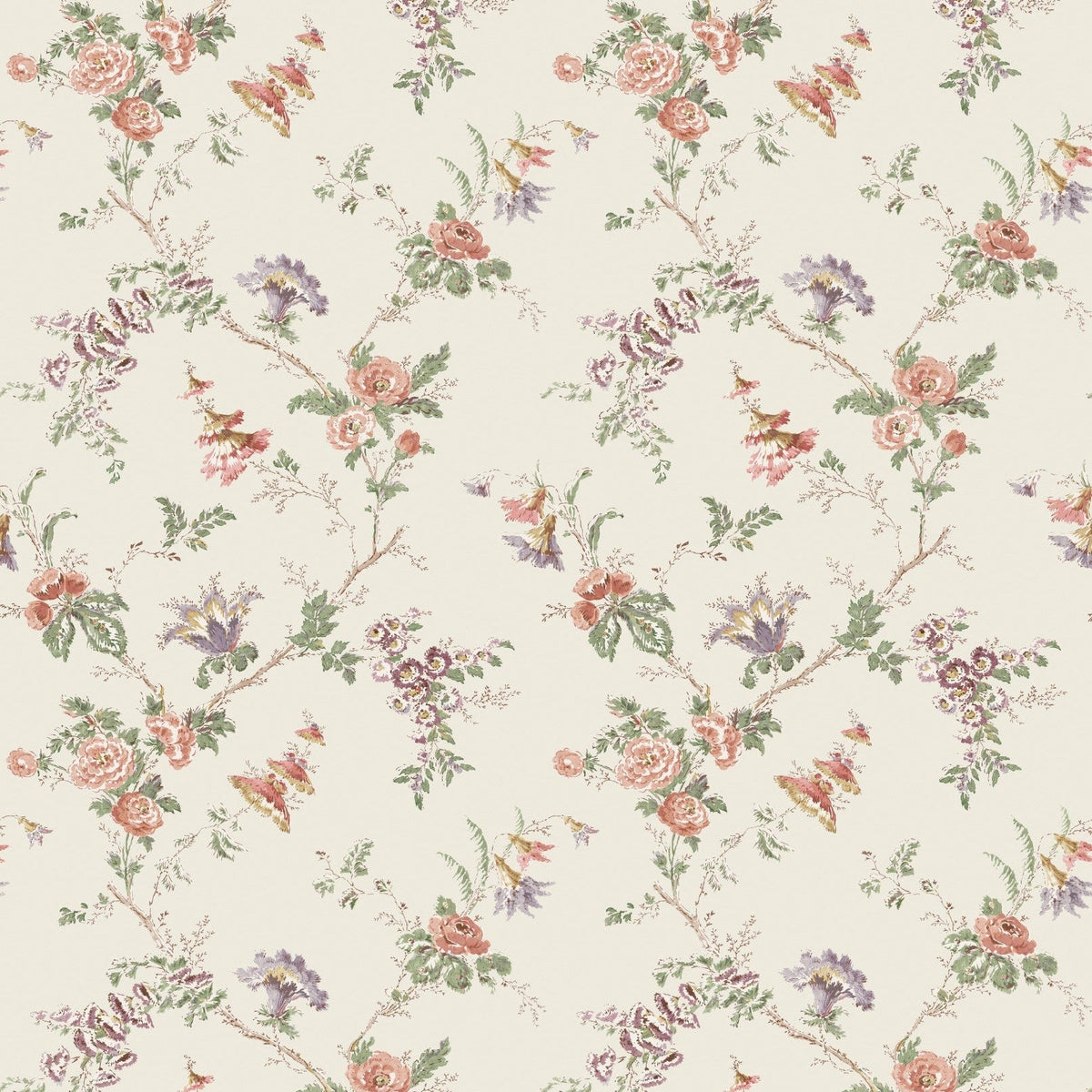 Boscobel Coral/Green — Nina Campbell tapet