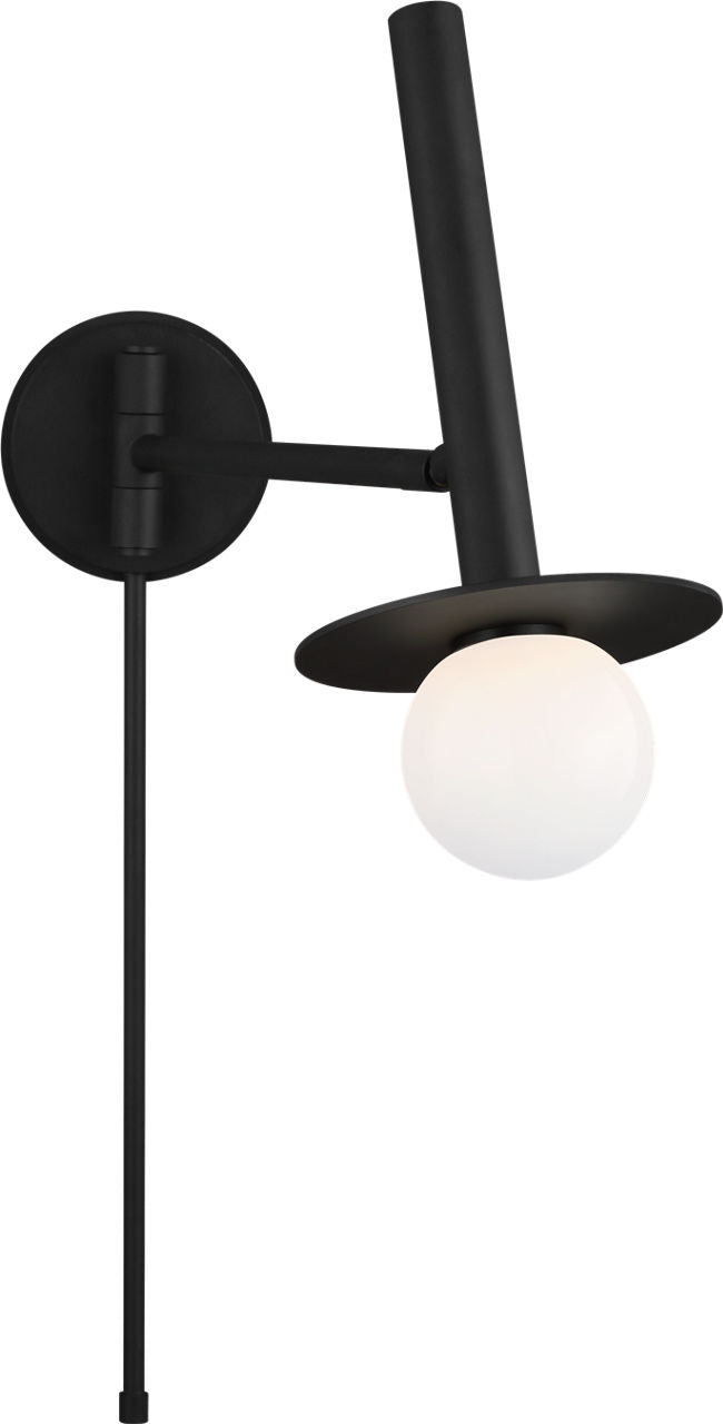 Nodes Pivot Vägglampa — Kelly Wearstler for Visual Comfort & Co. — Midnight Black with White Glass detaljbild