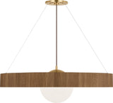 Arena 42" Ring and Globe Takkrona — Windsor Smith for Visual Comfort & Co. — Hand-Rubbed Antique Brass and Natural Oak with White Glass