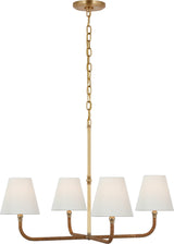 Basden Medium Single Tier Takkrona — Chapman & Myers for Visual Comfort & Co. — Antique-Burnished Brass and Natural Rattan with Linen Shades