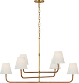 Basden Extra Large Three Tier Takkrona — Chapman & Myers for Visual Comfort & Co. — Antique-Burnished Brass and Natural Rattan with Linen Shades