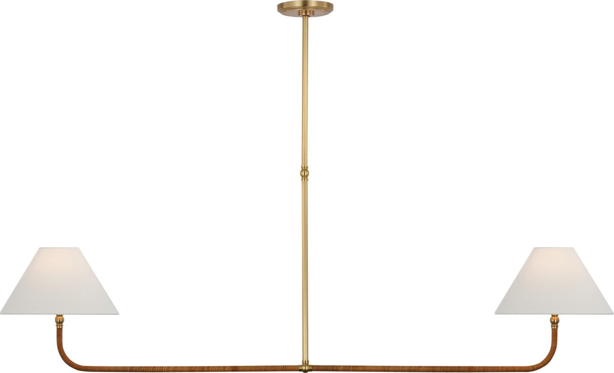 Basden Extra Large Taklampa — Chapman & Myers for Visual Comfort & Co. — Antique-Burnished Brass and Natural Rattan with Linen Shades