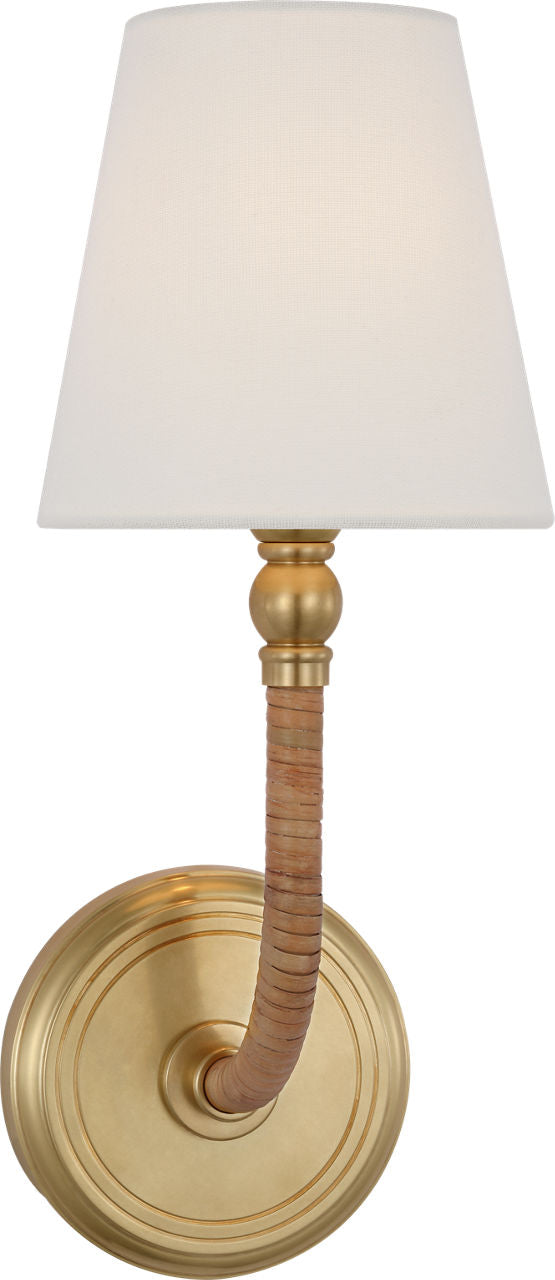 Basden Medium Wall Light — Chapman & Myers for Visual Comfort & Co. — Antique-Burnished Brass and Natural Rattan with Linen Shade