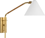 Laken Medium Vägglampa — Amber Lewis for Visual Comfort & Co. — Hand-Rubbed Antique Brass and Natural Rattan with White Shade