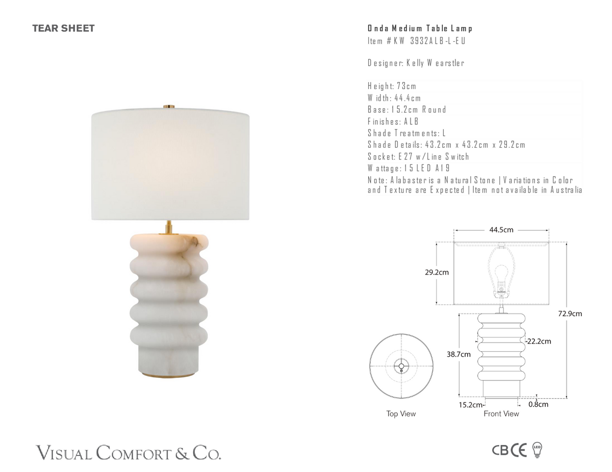 Onda Medium Bordslampa — Kelly Wearstler for Visual Comfort & Co. måttskiss