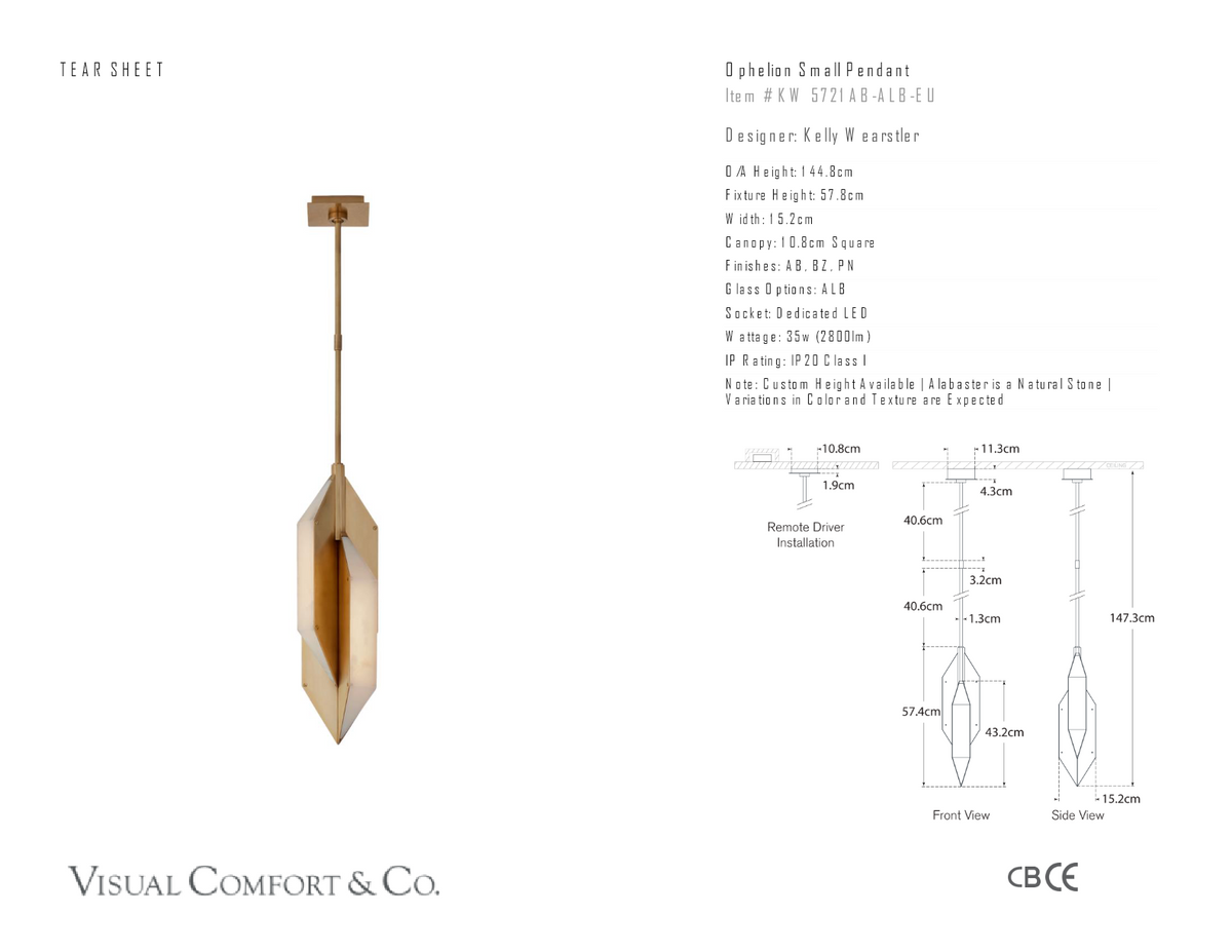 Ophelion Small Pendant — Kelly Wearstler for Visual Comfort & Co. dimension drawing