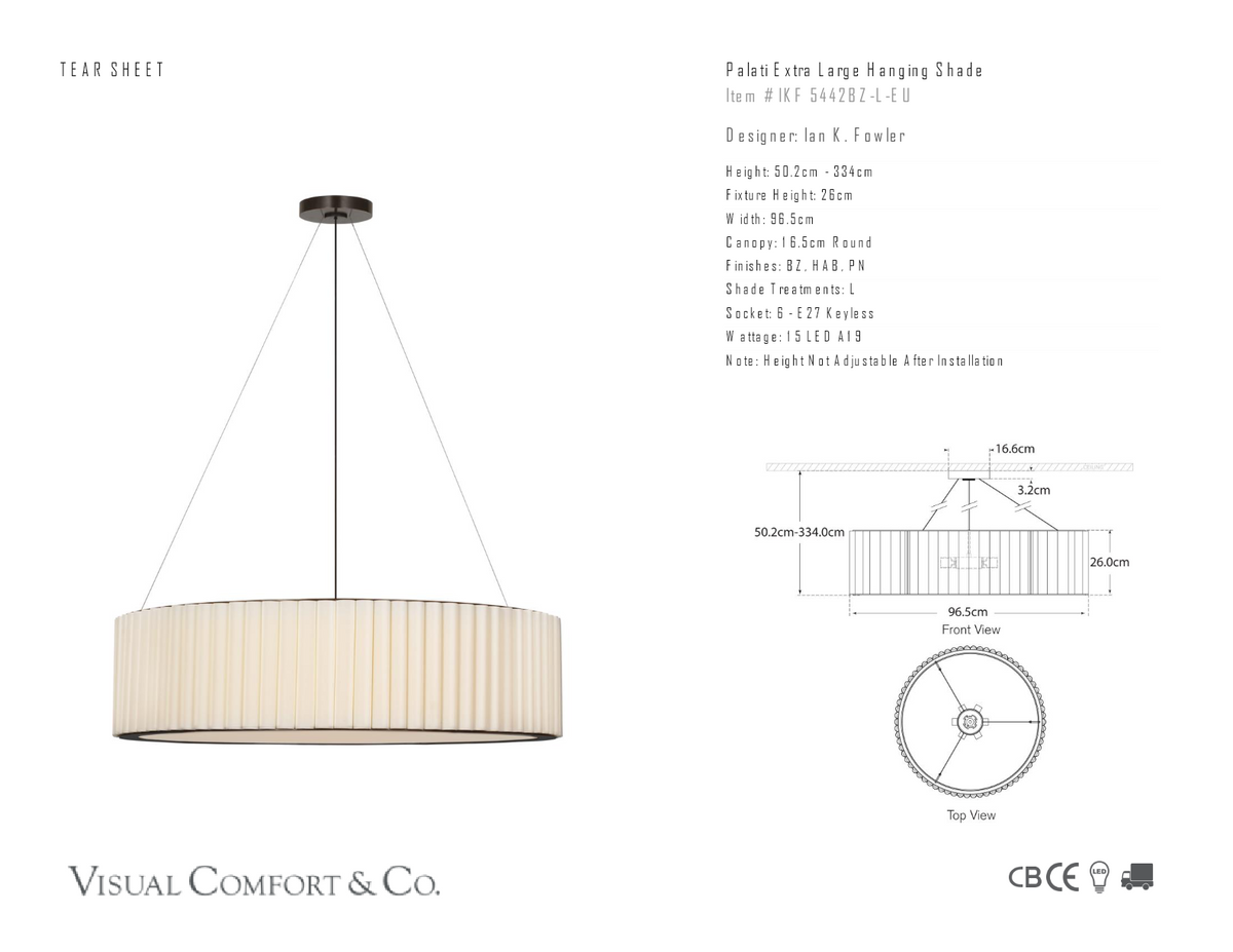 Palati Extra Large Taklampa — Ian K. Fowler for Visual Comfort & Co. måttskiss