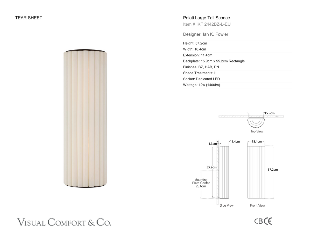 Palati Large Tall Vägglampa — Ian K. Fowler for Visual Comfort & Co. måttskiss