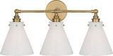 Parkington 24" Three Light -seinävalaisin — Chapman & Myers for Visual Comfort & Co. — Antique-Burnished Brass with White Glass