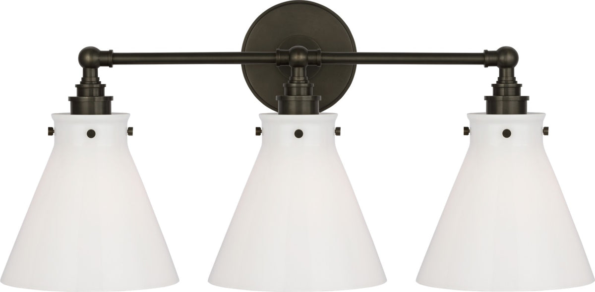 Parkington 24" Three Light -seinävalaisin — Chapman & Myers for Visual Comfort & Co. — Bronze with White Glass