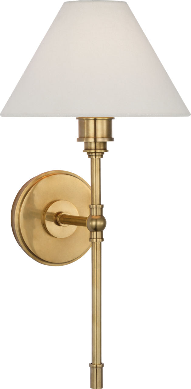 Parkington Large Tail Vägglampa — Chapman & Myers for Visual Comfort & Co. — Antique-Burnished Brass with Linen Shade