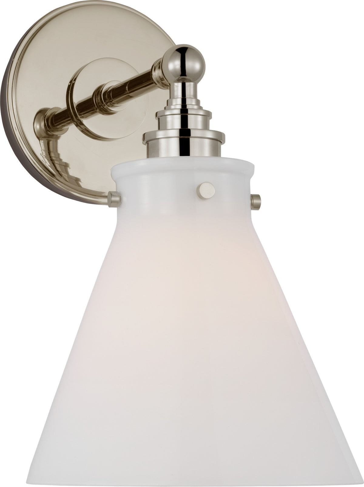 Parkington Small Single Vägglampa — Chapman & Myers for Visual Comfort & Co. — Polished Nickel with White Glass