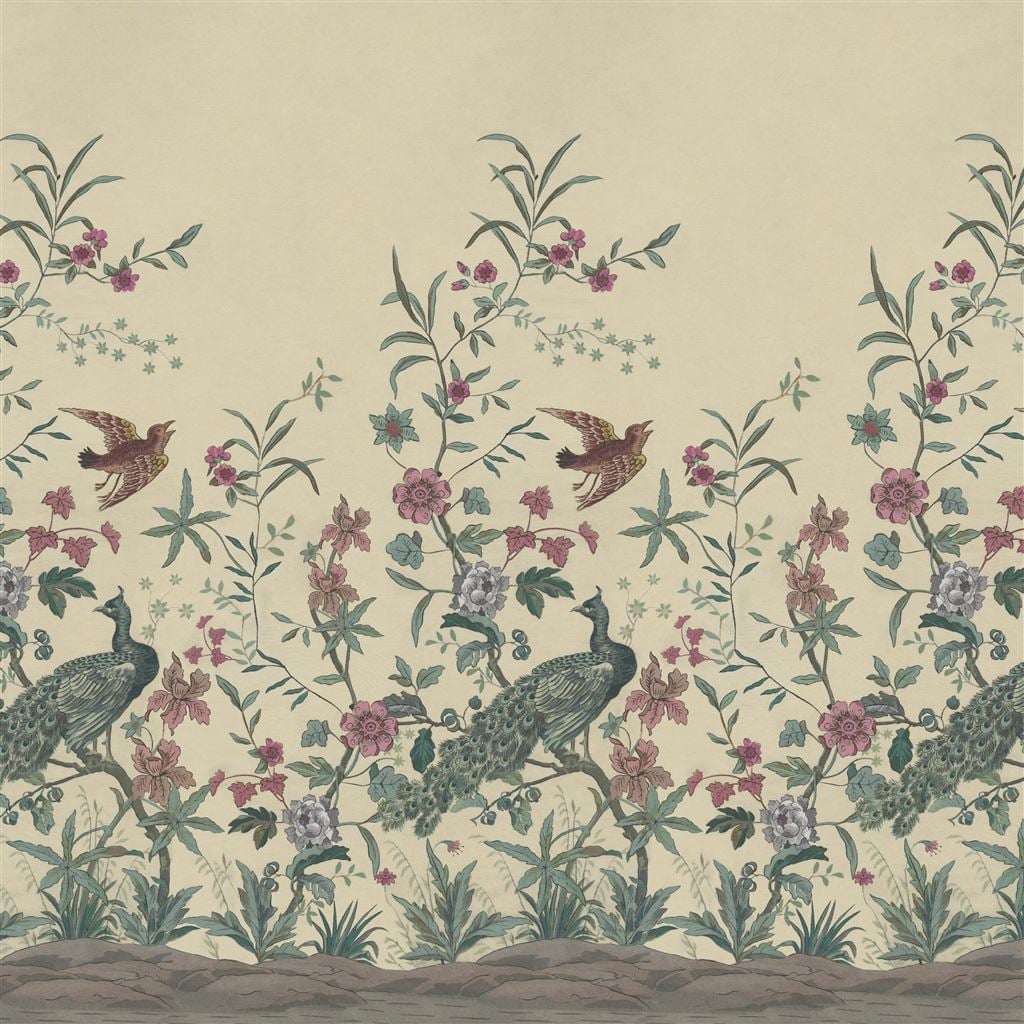 Peacock Toile Scene 1 Parchment — Designers Guild tapet