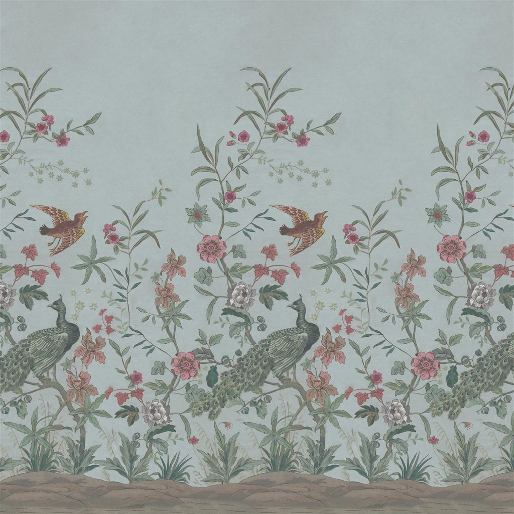 Peacock Toile Scene 1 Sky Blue — Designers Guild tapet